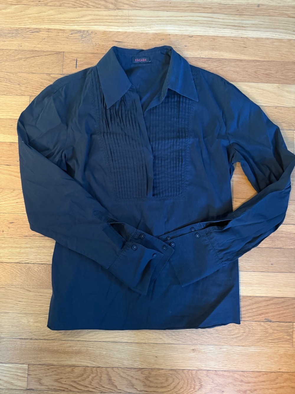 Escada Black Pleated Front Silk Shirt